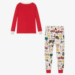 Little Blue House by Hatley-Boys Red & Beige Cotton Tractor Pyjamas | Childrensalon Outlet