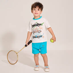 Hatley-Boys White Cotton Crazy Cars T-Shirt | Childrensalon Outlet