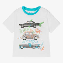 Hatley-Boys White Cotton Crazy Cars T-Shirt | Childrensalon Outlet