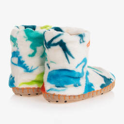 Hatley-Boys White Real Dinos Slippers | Childrensalon Outlet