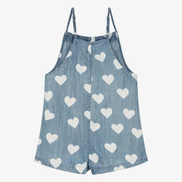 Hatley-Girls Blue Chambray Hearts Playsuit | Childrensalon Outlet