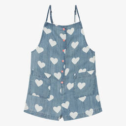 Hatley-Girls Blue Chambray Hearts Playsuit | Childrensalon Outlet