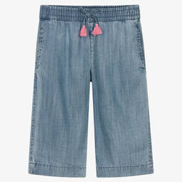 Hatley-Girls Blue Cropped Chambray Trousers | Childrensalon Outlet
