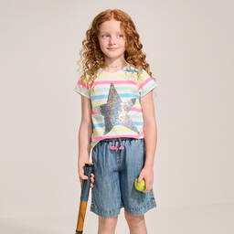Hatley-Girls Blue Cropped Chambray Trousers | Childrensalon Outlet