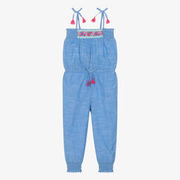 Hatley-Girls Blue Embroidered Cotton Jumpsuit | Childrensalon Outlet