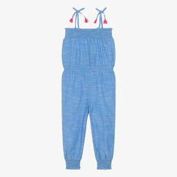 Hatley-Girls Blue Embroidered Cotton Jumpsuit | Childrensalon Outlet