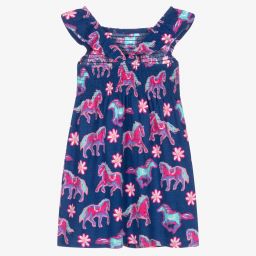 Hatley-Girls Blue Horses Print Dress | Childrensalon Outlet