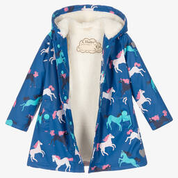 Hatley-Girls Blue Horses Raincoat | Childrensalon Outlet