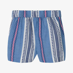 Hatley-Girls Blue Stripe Cotton Shorts | Childrensalon Outlet