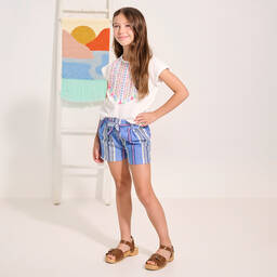 Hatley-Girls Blue Stripe Cotton Shorts | Childrensalon Outlet