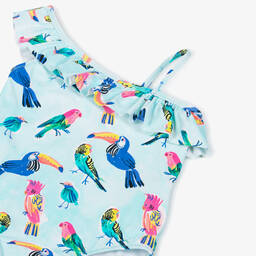 Hatley-Girls Blue Tropical Bird Swimsuit (UPF50+) | Childrensalon Outlet