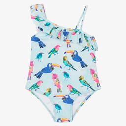 Hatley-Girls Blue Tropical Bird Swimsuit (UPF50+) | Childrensalon Outlet