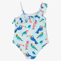 Hatley-Girls Blue Tropical Bird Swimsuit (UPF50+) | Childrensalon Outlet