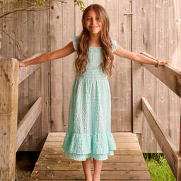 Hatley-Girls Green Gingham Seersucker Dress | Childrensalon Outlet