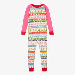 Hatley-Girls Ivory & Pink Cotton Fair Isle Pyjamas | Childrensalon Outlet