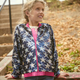Hatley-Girls Navy Blue & Pink Sequin Bomber Jacket | Childrensalon Outlet