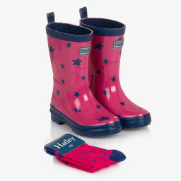 Hatley-Girls Pink Glitter Stars Rain Boots & Socks | Childrensalon Outlet