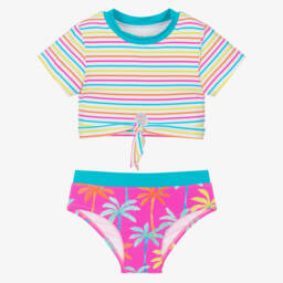 Hatley-طقم سباحة وردي للبنات بنقشة النخيل | Childrensalon Outlet
