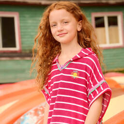 هاتلي-منشفة بونشو هودي مقلمة قطن لون زهري فوشيا للبنات | Childrensalon Outlet