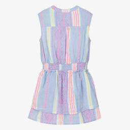 Hatley-Girls Purple & Neon Pink Striped Cotton Dress | Childrensalon Outlet