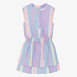 Hatley-Girls Purple & Neon Pink Striped Cotton Dress | Childrensalon Outlet