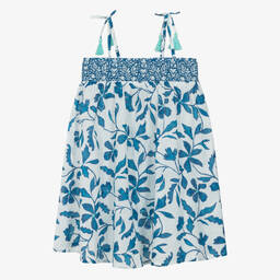 Hatley-فستان شاطئ قطن لون أبيض وأزرق أكوا بطبعة ورود | Childrensalon Outlet