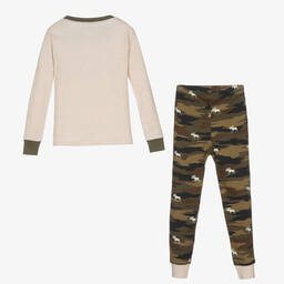 Маленький голубой домик от Hatley-Кремово-зеленая пижама с принтом лося | Childrensalon Outlet