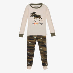 Маленький голубой домик от Hatley-Кремово-зеленая пижама с принтом лося | Childrensalon Outlet