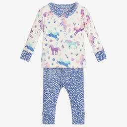 هاتلي-بيجاما قطن عضوي لون أزرق وعاجي للمولودات | Childrensalon Outlet
