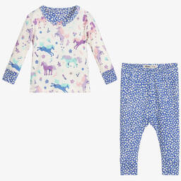 هاتلي-بيجاما قطن عضوي لون أزرق وعاجي للمولودات | Childrensalon Outlet