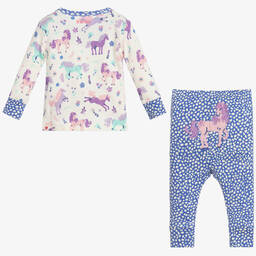 هاتلي-بيجاما قطن عضوي لون أزرق وعاجي للمولودات | Childrensalon Outlet