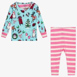 هاتلي-بيجاما قطن عضوي لون أزرق أكوا وزهري للمولودات | Childrensalon Outlet