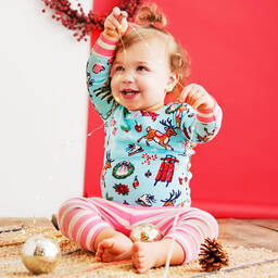 هاتلي-بيجاما قطن عضوي لون أزرق أكوا وزهري للمولودات | Childrensalon Outlet