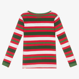 هاتلي-بيجاما قطن عضوي مقلم لون أحمر وأخضر | Childrensalon Outlet