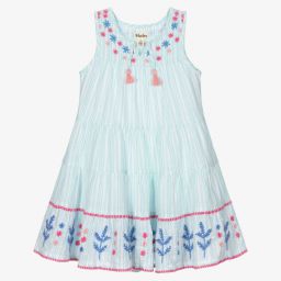 Hatley-White & Blue Cotton Dress | Childrensalon Outlet