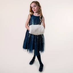 Helen Moore-Girls Grey Faux Fur Hand Muff (25cm) | Childrensalon Outlet