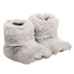 Boo fluffy stripe slipper clearance in grey faux fur