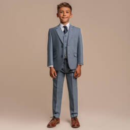 House of Cavani-Boys Pale Blue Tweed Ensemble | Childrensalon Outlet