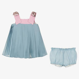 Hucklebones London-Baby Girls Blue Pleated Chiffon Dress | Childrensalon Outlet