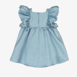 Hucklebones London-Baby Girls Blue Satin Twisted Sleeve Dress | Childrensalon Outlet