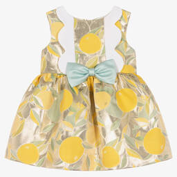 Hucklebones London-Золотистое платье и трусики из ламе с лимонами | Childrensalon Outlet