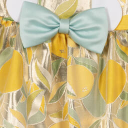 Hucklebones London-Золотистое платье и трусики из ламе с лимонами | Childrensalon Outlet