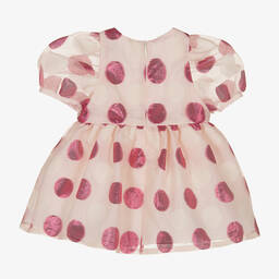 Hucklebones London-Baby Girls Pink Polka Dot Organza Dress | Childrensalon Outlet