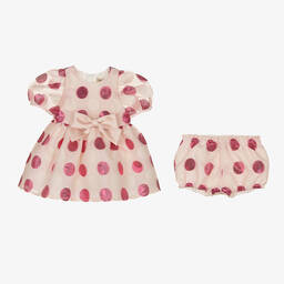 Hucklebones London-Baby Girls Pink Polka Dot Organza Dress | Childrensalon Outlet