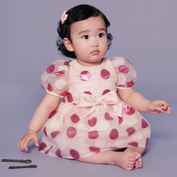 Hucklebones London-Baby Girls Pink Polka Dot Organza Dress | Childrensalon Outlet