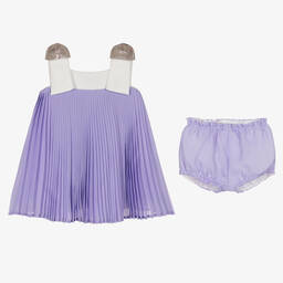 Hucklebones London-Baby Girls Purple Pleated Chiffon Dress | Childrensalon Outlet