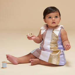 Hucklebones London-Атласное платье с фиолетовыми полосами | Childrensalon Outlet