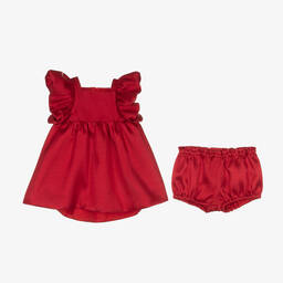 Hucklebones London-Baby Girls Red Satin Twisted Sleeve Dress | Childrensalon Outlet