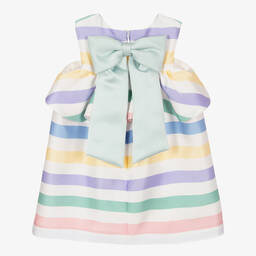 Hucklebones London-فستان أطفال بناتي ساتان تويل مقلم لون أبيض | Childrensalon Outlet