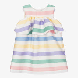 Hucklebones London-فستان أطفال بناتي ساتان تويل مقلم لون أبيض | Childrensalon Outlet